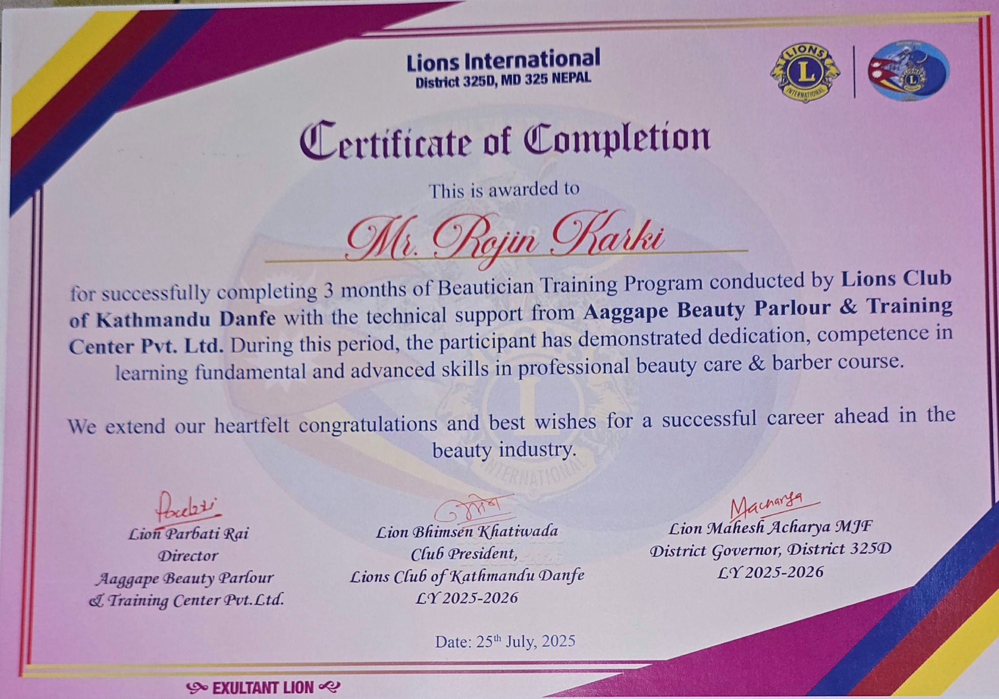 Beautician Training Program document